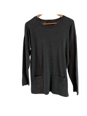Jeanne Pierre knit sweater tunic long sleeve pocket scoop neck grey cotton Large